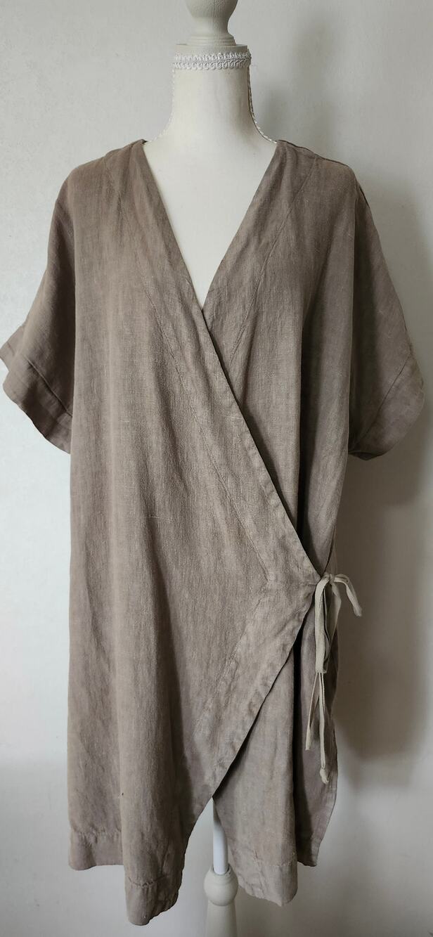Bryn Walker 100% Linen Wrap Tunic Beige XL Lagenlook Dolman Sleeve